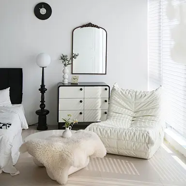 Antique Floral Arched Mirror Collection with Ornate Frame in brown finish in Living Room with white furniture